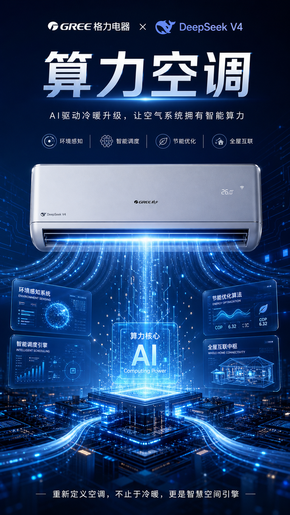 格力电器与 DeepSeek V4 算力空调联名海报